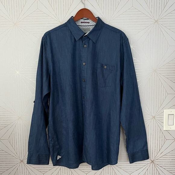 Ted Baker London Navy Blue Linen Cotton Blend Long Sleeve shirt Sz 7 (XXXL) $210 - Picture 2 of 15